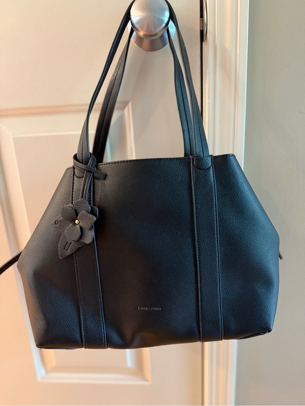 Draper James Black Tote Bag with Flower Charm